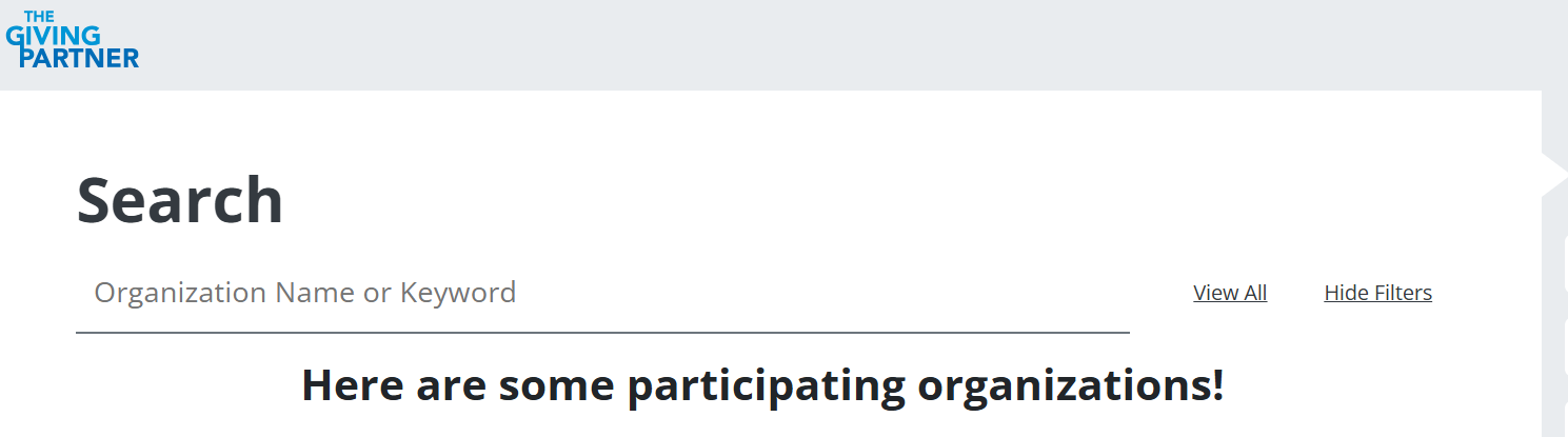 The Giving Partner organization search page